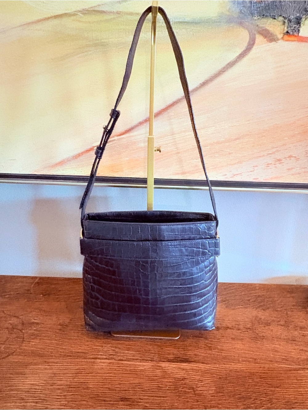 Salvatore Ferragamo Vintage Croc-embossed Calfskin Shoulder Bag Y2K